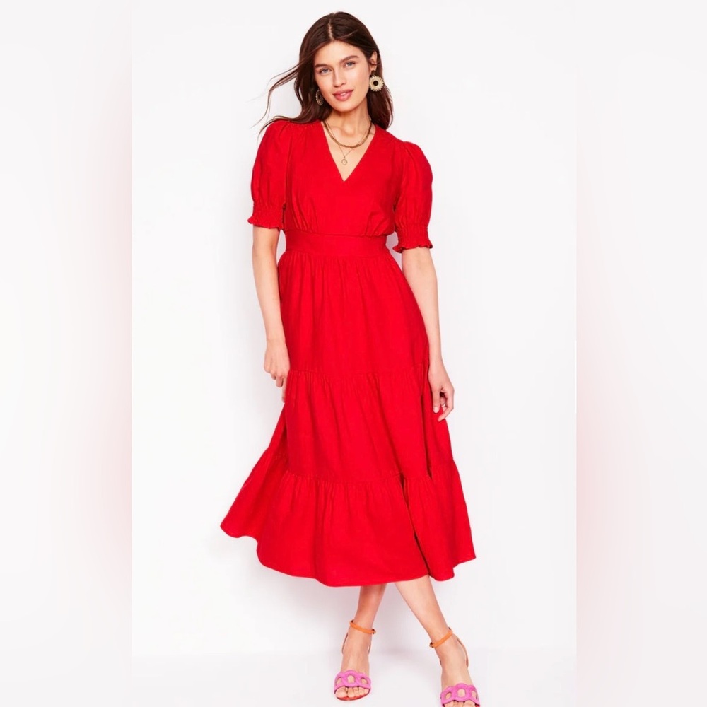 Boden Tiered Linen Midi Dress